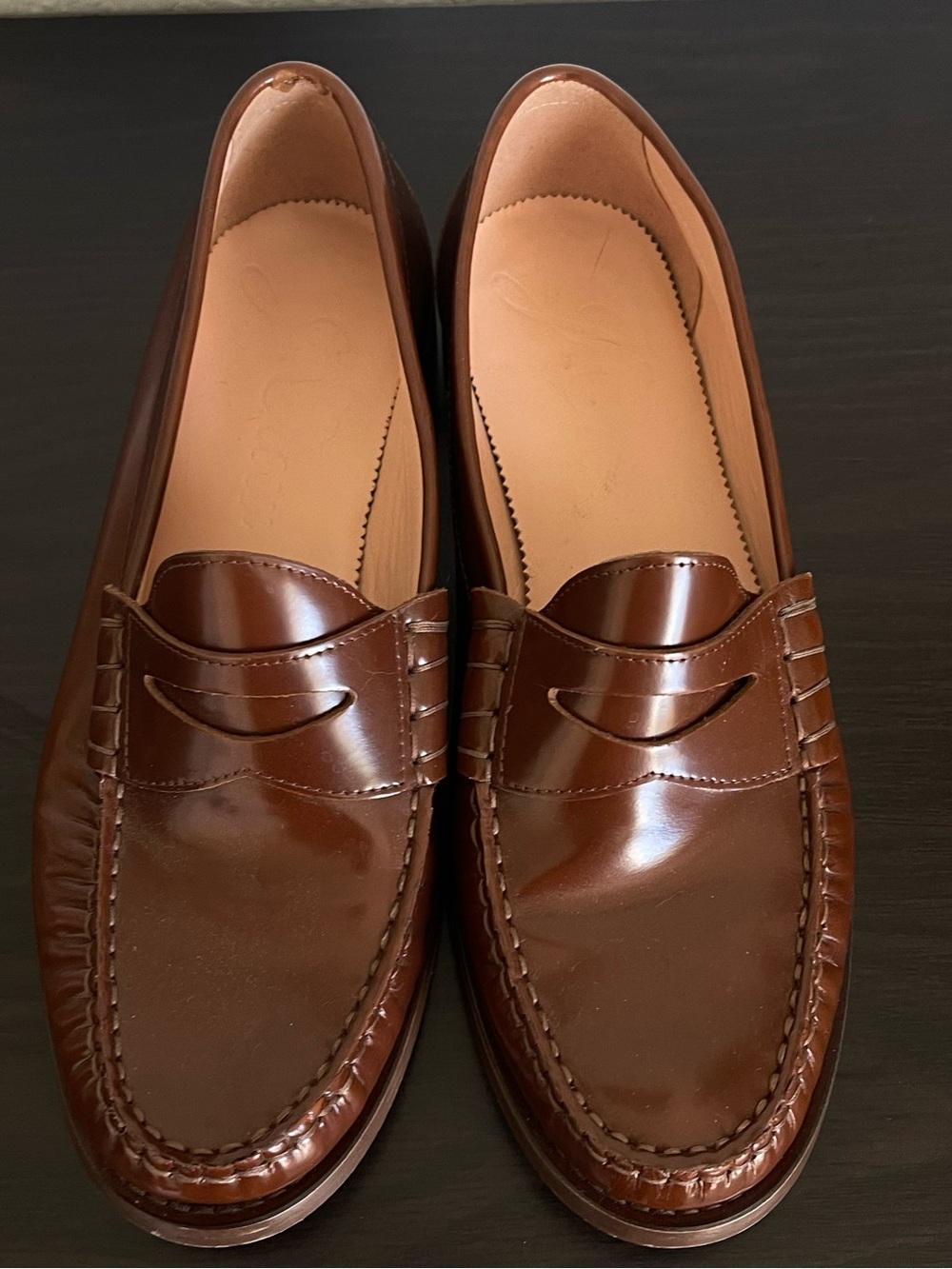 J.Crew Winona Penny Loafers from Italian spazzolato leather Rich Caramel Size 9